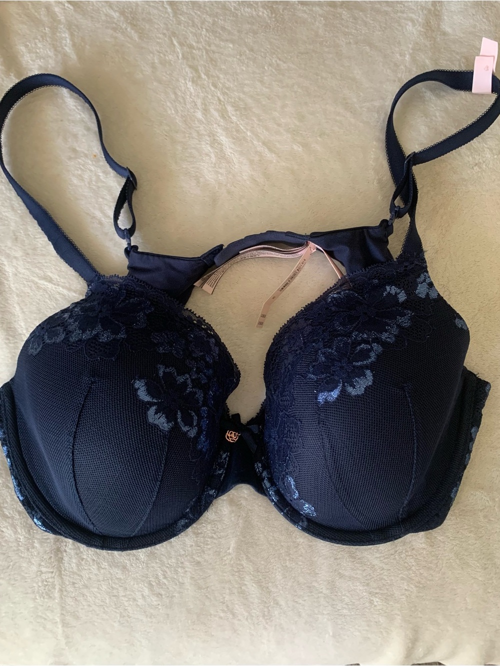 NEW Victoria's Secret 38C Navy Floral Lace Underwire Lightly Lined Bra Intimates